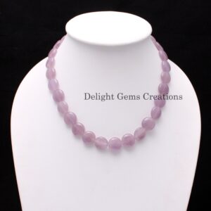 Lavender Quartz Coin Necklace, 15mm Smooth Gemstone Beads, Women's Jewelry