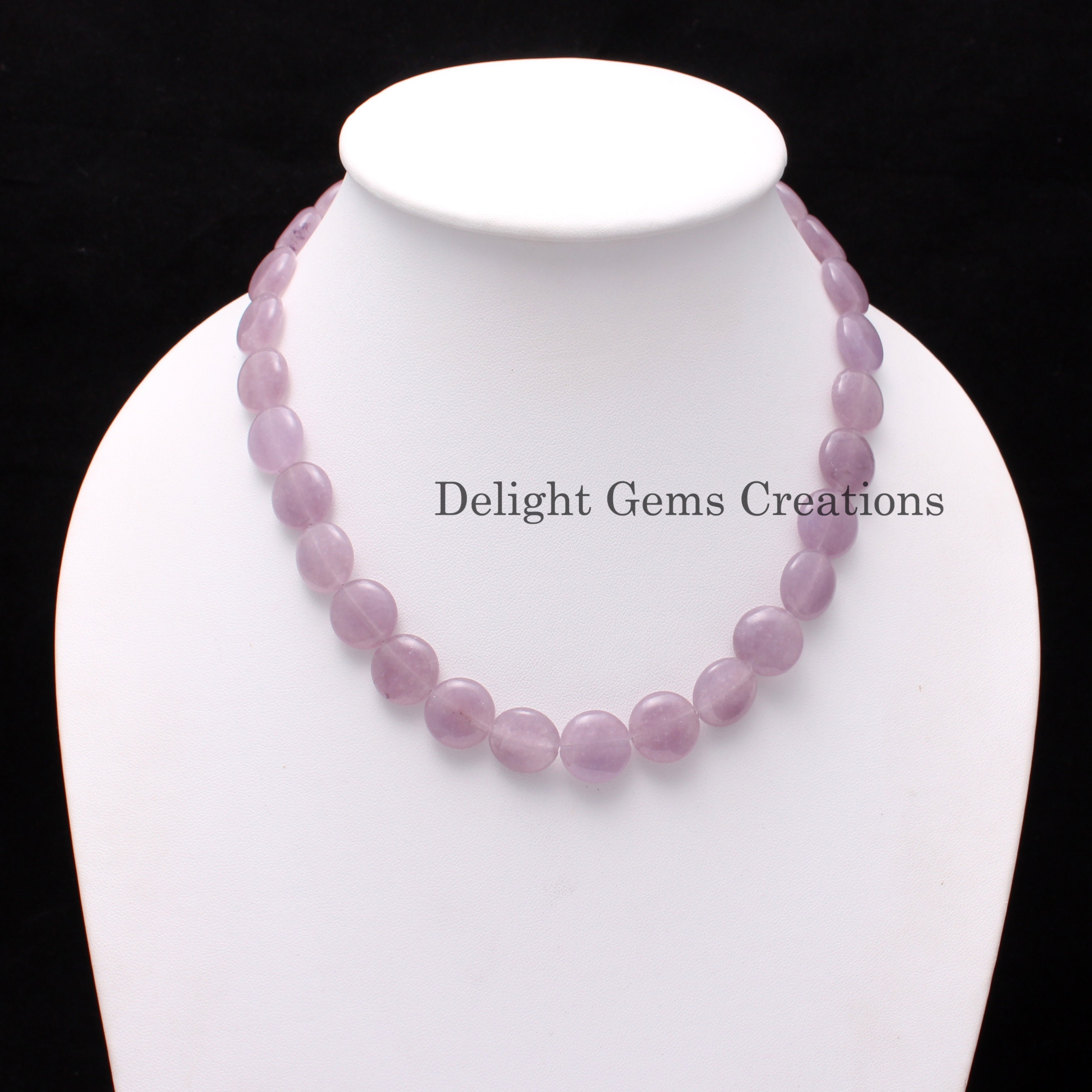 Lavender Quartz Coin Necklace, 15mm Smooth Gemstone Beads, Women's Jewelry