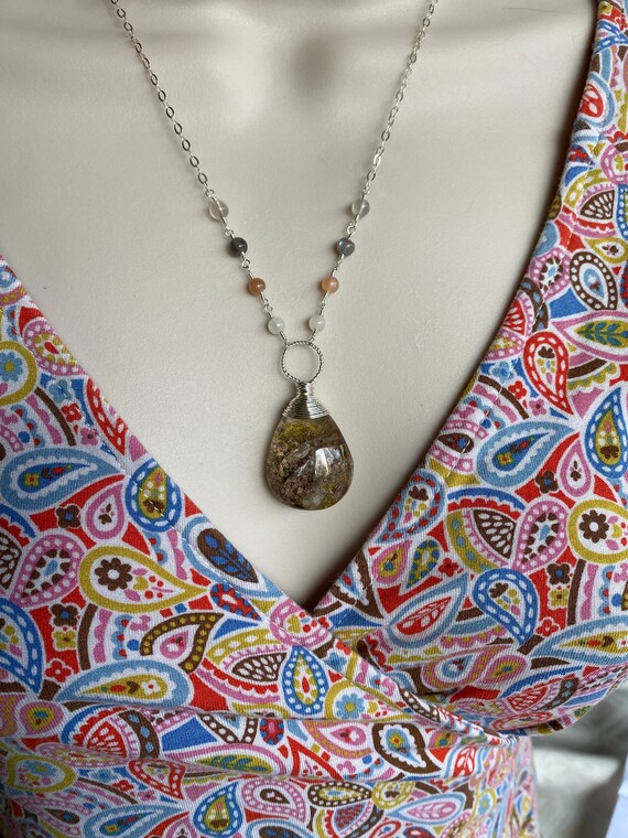 Lodolite Garden Quartz Sterling Silver Necklace - Handmade Ooak
