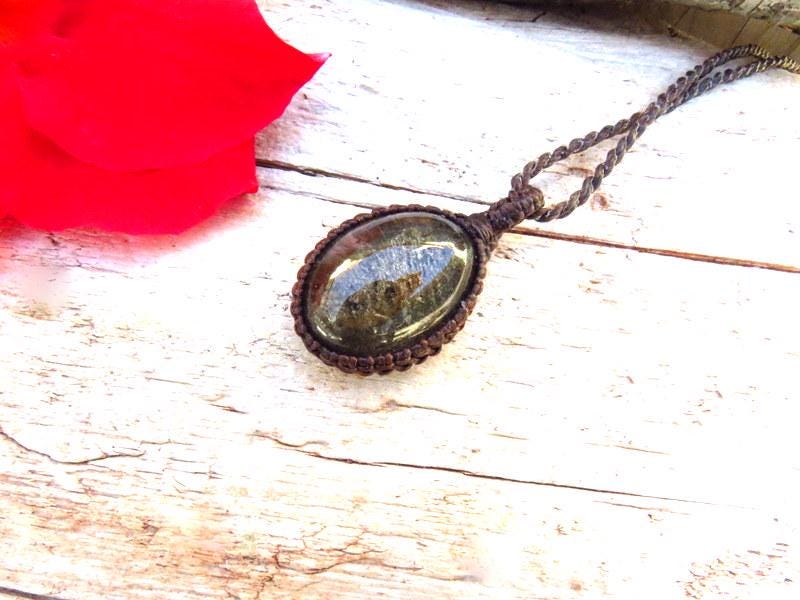 Mothers Day Gift Ideas, Lodolite Crystal Necklace, Garden Quartz, Shaman Quartz, For The Nature Lover, The Gardener, Macrame Necklace