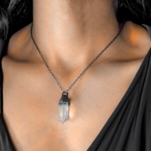 Natural Clear Quartz Pointed Gemstone Necklace April Birthstone Necklace Black Necklace Healing Necklace High Vibration Crystals