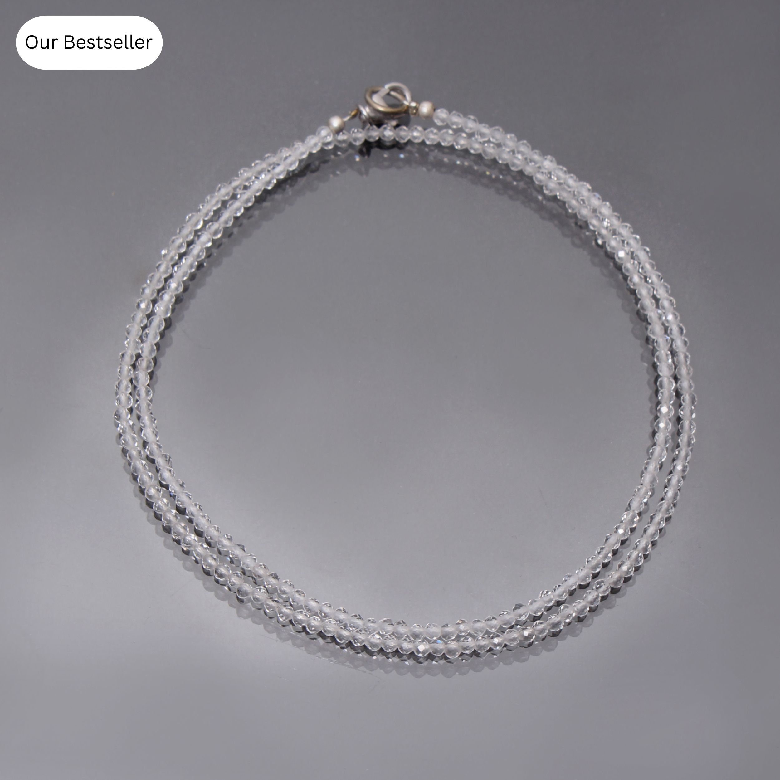Natural Crystal Quartz Bead Necklace, 2mm Crystal Quartz Micro Faceted Round Beads Necklace, Clear Quartz Tiny Beads Necklace Jewelry