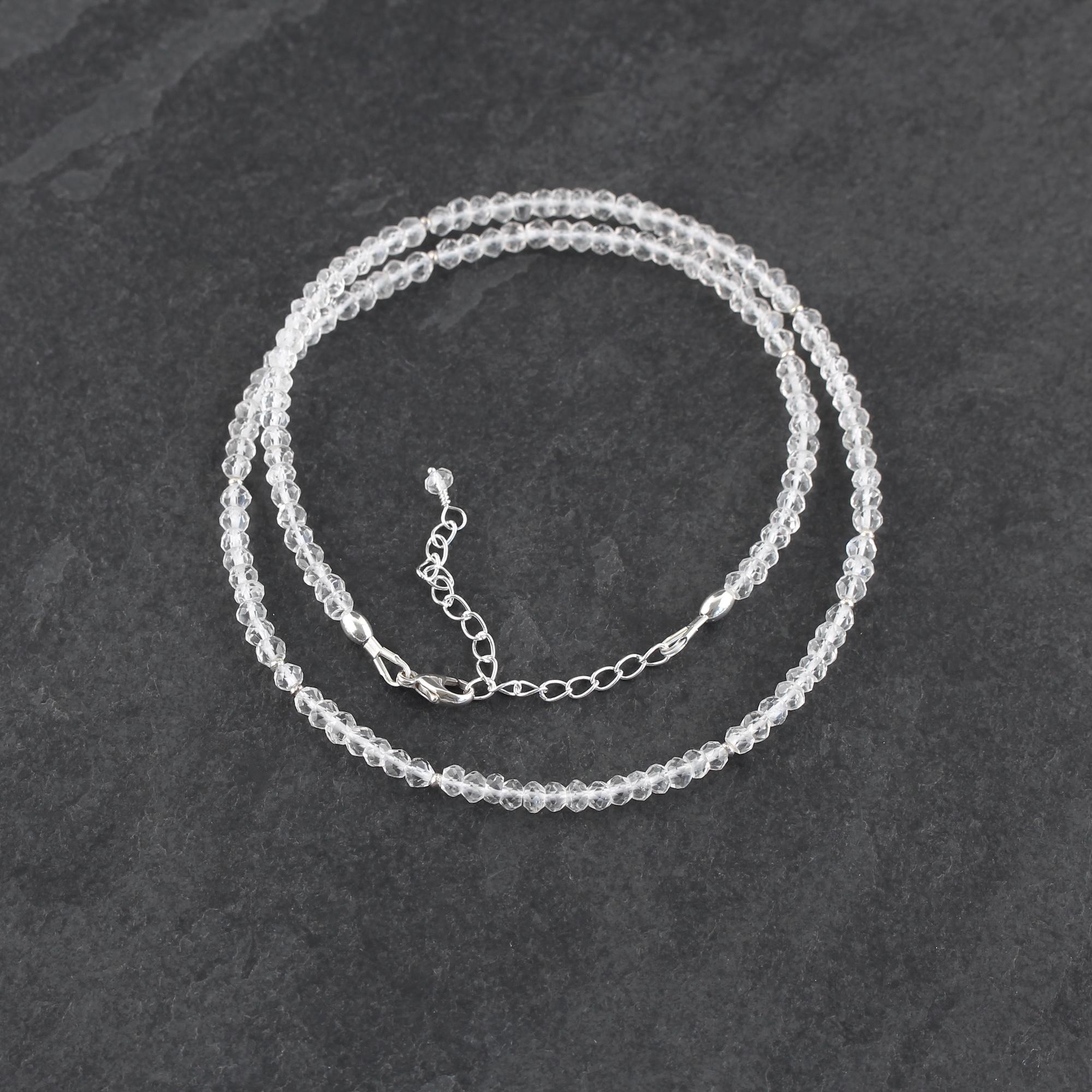 Natural Rock Crystal Necklace, Clear Quartz Choker, Sterling Silver, Gold Or Rose Gold Filled