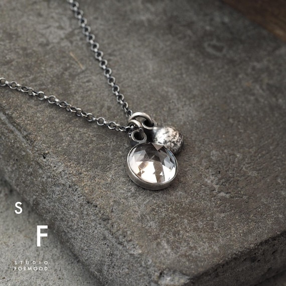 Oxidized Sterling Silver And Rock Crystal - Dainty Necklace