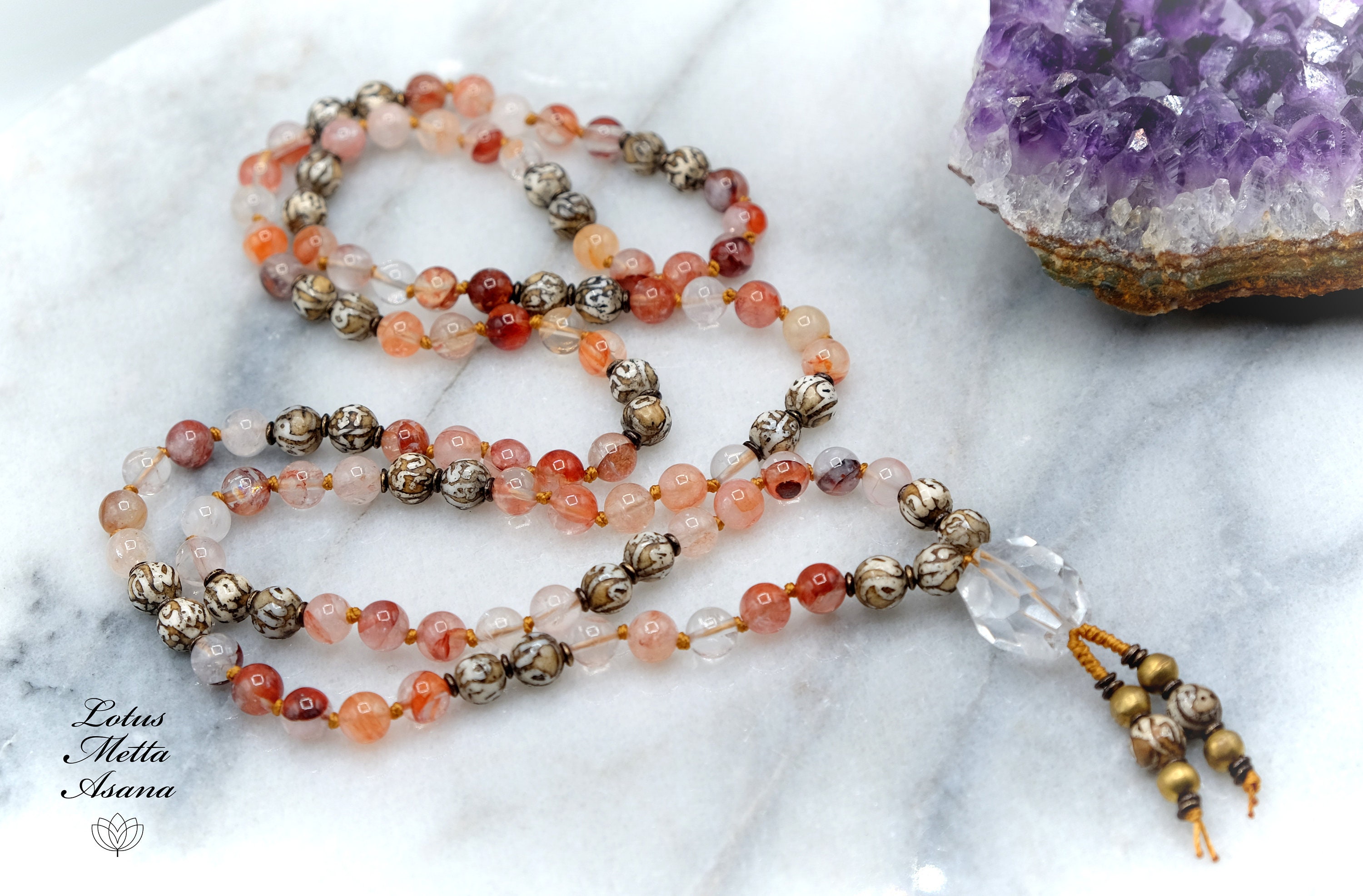 Red Hematoid Quartz, Tibetan Prayer Beads, Grounding, Adaptogenic Stone, Powerful Healing, Knotted 108 Mala Beaded Necklace Red Hematoid Quartz, Tibetan Prayer Beads, Grounding, Adaptogenic Stone, Powerful Healing, Knotted 108 Mala Beaded Necklace