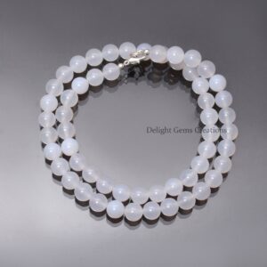 White Quartz Beaded Necklace, 8mm Smooth Round Gemstone