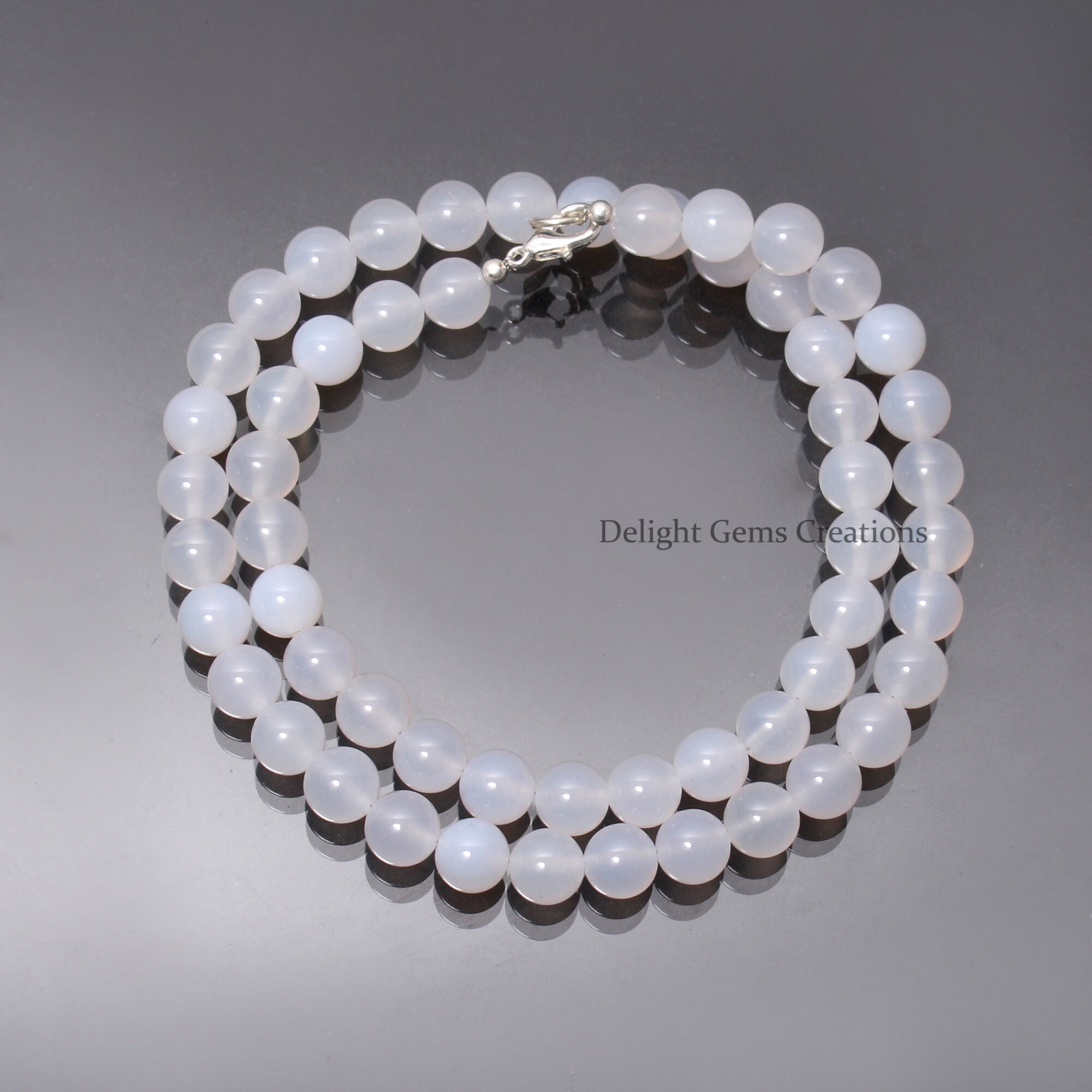 White Quartz Beaded Necklace, 8mm Smooth Round Gemstone White Quartz Beaded Necklace, 8mm Smooth Round Gemstone