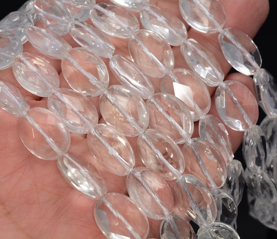 16x12mm White Rock Crystal Quartz Gemstone Grade Aaa Faceted Oval Beads 15.5 Inch Full Strand Bulk Lot 1,2,6,12 And 50 (90187593-702 A)