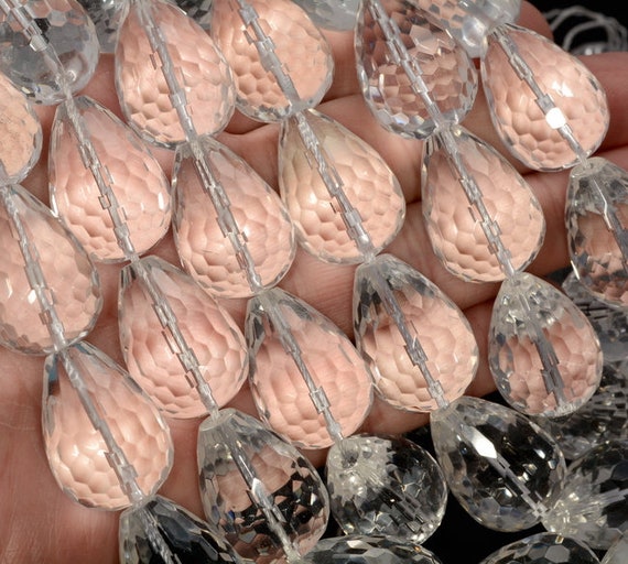 18x13mm White Rock Crystal Quartz Gemstone Grade Aaa Faceted Teardrop Beads 15.5 Inch Full Strand Bulk Lot 1,2,6,12 And 50 (90187609-701 A)