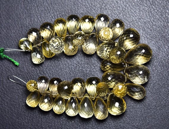 379 Cts Big Beer Quartz Teardrop Beads - 7 Inches - Natural Superb Faceted Beer Quartz Teardrop Briolettes - Size Is 8x11 - 13x19mm #2826