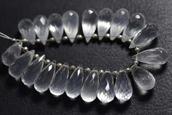 4 Pcs - Beautiful Natural Faceted Super Quality Ice Quartz Side Drilled Tear Drops Briolettes - Size Is 7x15 Mm #1882