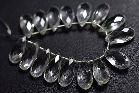 6 Pcs - Beautiful Natural Faceted Rock Crystal Side Drilled Pear Briolettes - High Quality - Size Is 7x15 Mm #1866