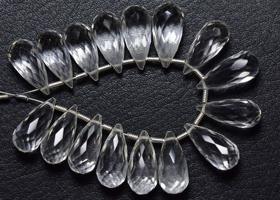 6 Pcs - Beautiful Natural Faceted Rock Crystal Side Drilled Tear Drops Briolettes - Size Is 7x15 Mm #1876 6 Pcs - Beautiful Natural Faceted Rock Crystal Side Drilled Tear Drops Briolettes - Size Is 7x15 Mm #1876