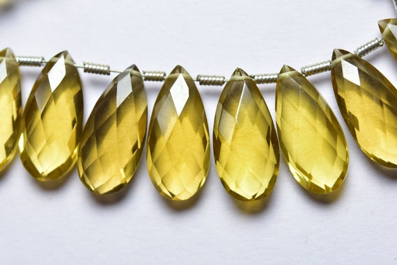 6 Pcs - Beautiful Natural Faceted Honey Quartz Side Drilled Pear Briolettes - High Quality - Size Is 7x15 Mm #1865