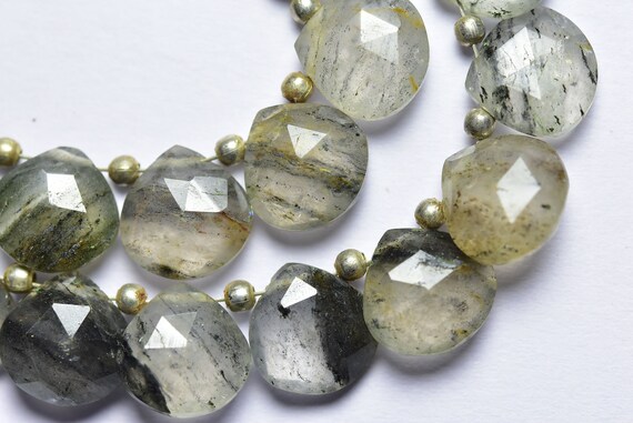 6 Pcs - Beautiful Natural Faceted Moss Quartz Side Drilled Heart Briolettes - Size Is 10 Mm #1869