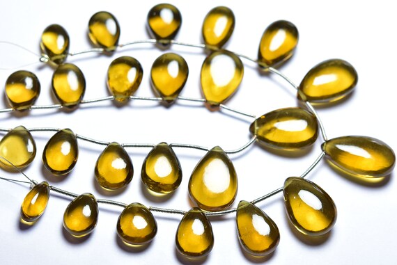 7.5 Inches - Natural Big Smooth Beer Quartz Pear Briolettes - Super Quality - Size Is 10x13-14x22 Mm #1608