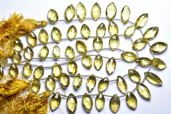 9 Inches - Natural High Quality Faceted Beer Quartz Marquise Briolettes - Size Is 8x14-10x17 Mm #1613