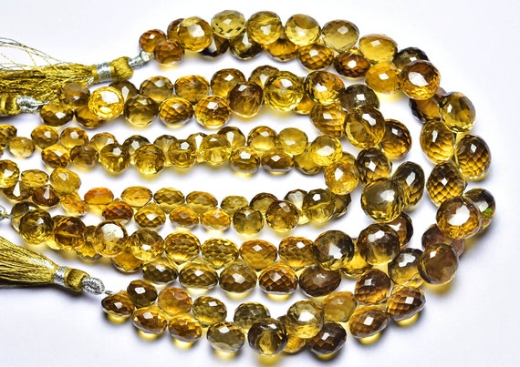 High Quality Beer Quartz Onion Beads - 7 Inches - Natural Faceted Beer Quartz Onion Briolettes - Size Is 7 - 9mm #2396