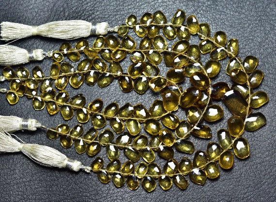 High Quality Beer Quartz Mango Shape Beads - 6.5 Inches - Natural Faceted Beer Quartz Fancy Briolette - Size Is 5x7 - 8x10.5 Mm #2405