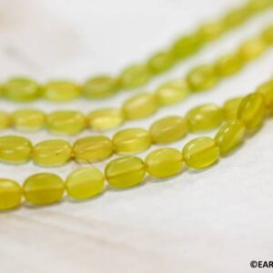 S-m/ Olive Quartz 6x8mm/ 8x10mm Flat Oval Beads 16" Strand Shade Varies Enhanced Gemstone For Jewelry Making
