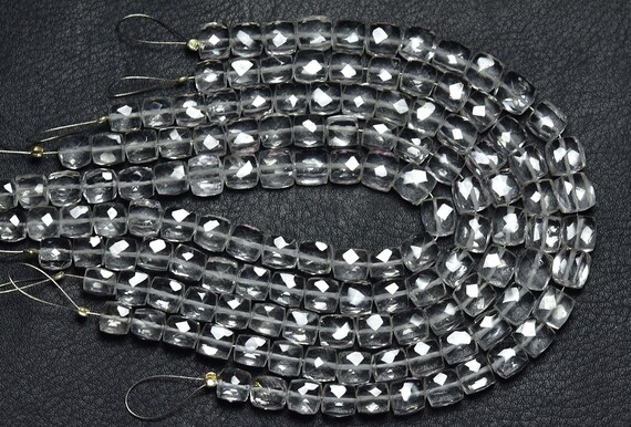 Super Quality Rock Crystal Cubes Beads - 8 Inches - Natural Rock Crystal Cube,box Briolettes - Size Is 7 -7.5 Mm #824