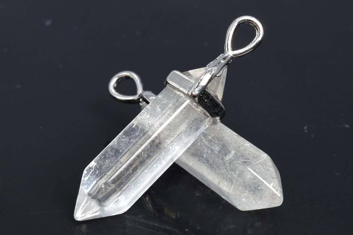 2 Pcs - 39x8mm Clear Crystal Quartz Natural Bead Hexagonal Pointed Pendant Silver Plated Cap Bulk Lot Options (102512-534) 2 Pcs - 39x8mm Clear Crystal Quartz Natural Bead Hexagonal Pointed Pendant Silver Plated Cap Bulk Lot Options (102512-534)