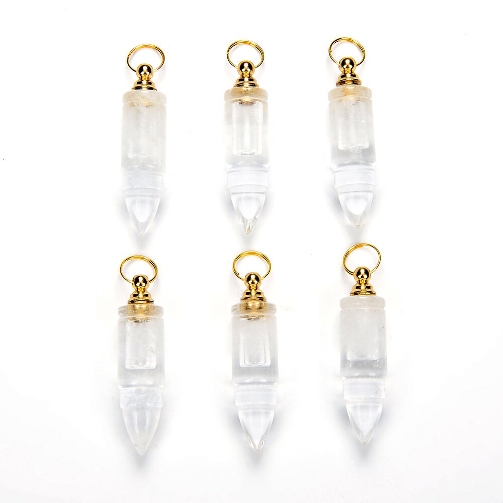 54x14mm Natural Rock Crystal Clear Quartz Gemstone Perfume Bottle Pendant Bullet Point, Essential Oil Bottle Beads 1 Bead (80017265-p72)