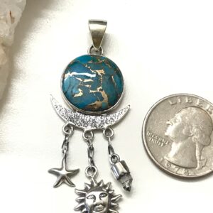 Celestial Copper Blue Turquoise And Quartz Crystal Point Pendant