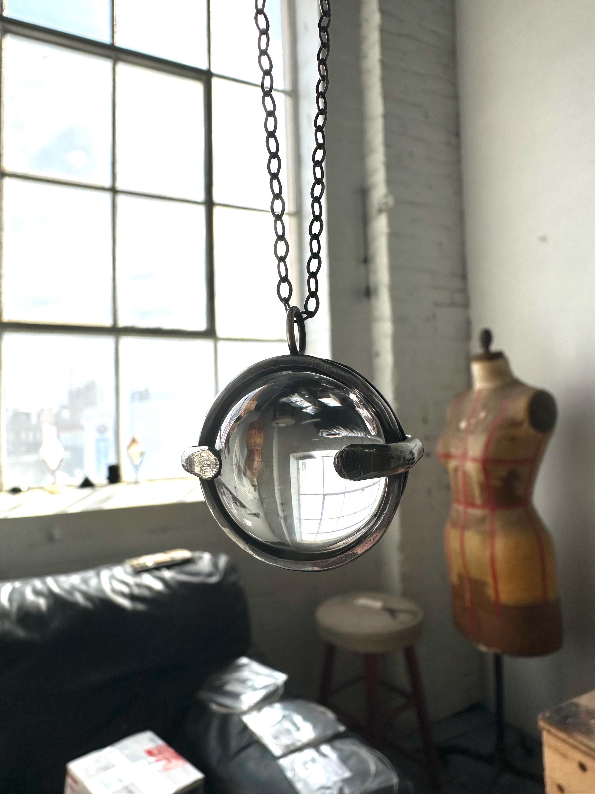 Clear Quartz Crystal Ball Pendant, Sterling Silver Necklace, Healing Stone Jewelry, Daniellerosebean, Celestial Jewellery, Pools Of Light