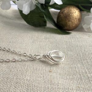 Clear Crystal Quartz Minimalist Dainty Sterling Silver Pendant, April Birthstone,