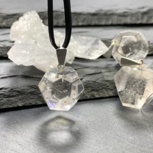 Clear Quartz Pendant: Faceted Crystal Necklace (Sterling Silver, 70cm)
