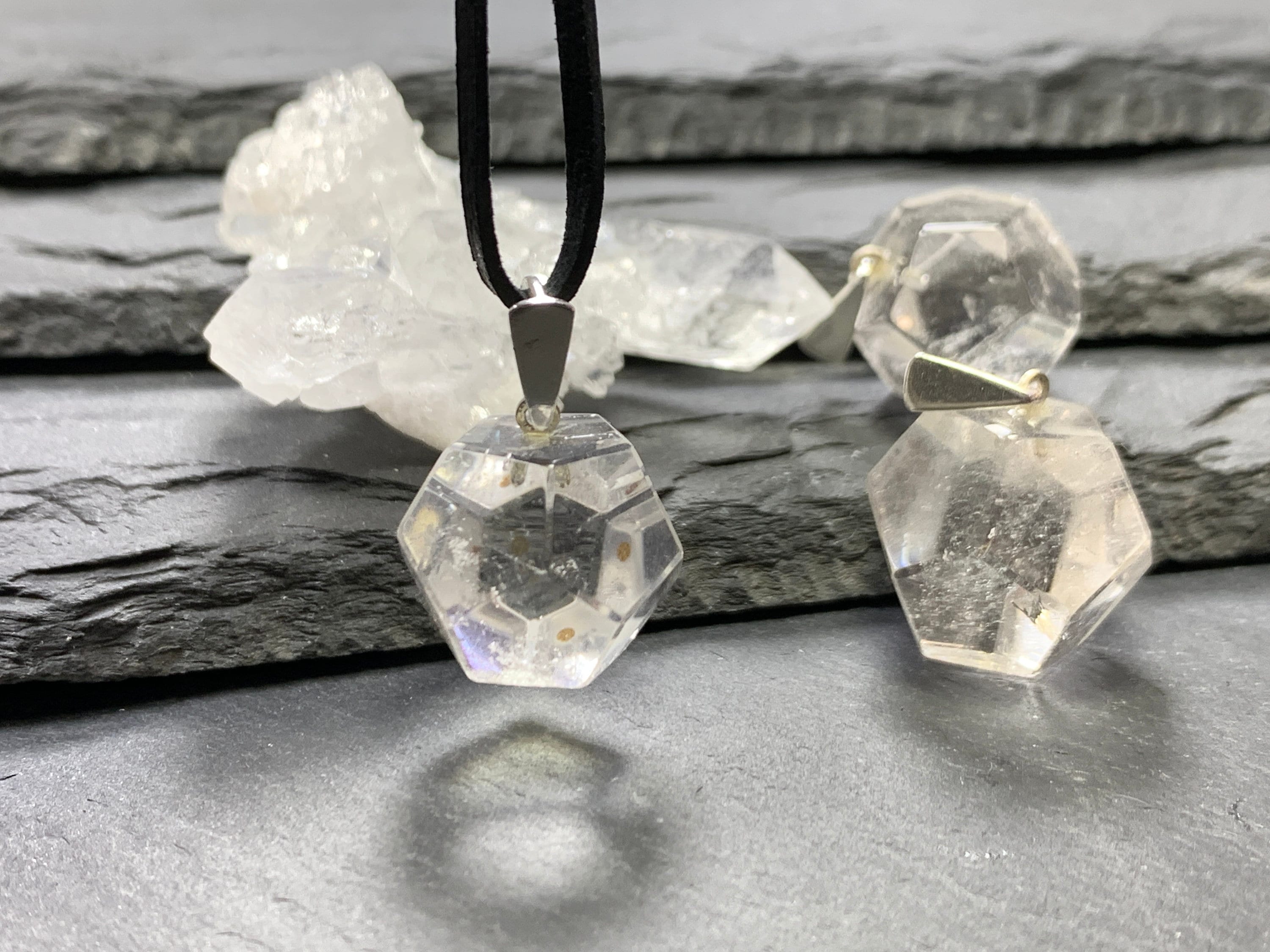 Clear Quartz Pendant: Faceted Crystal Necklace (sterling Silver, 70cm)