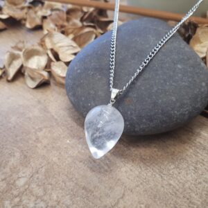 Clear Quartz Necklace Silver Pendant. Raw Real Clear Quartz Necklace Crystal Jewelry Set. Quartz Crystal Pendant For Women, Gift For Her Mom