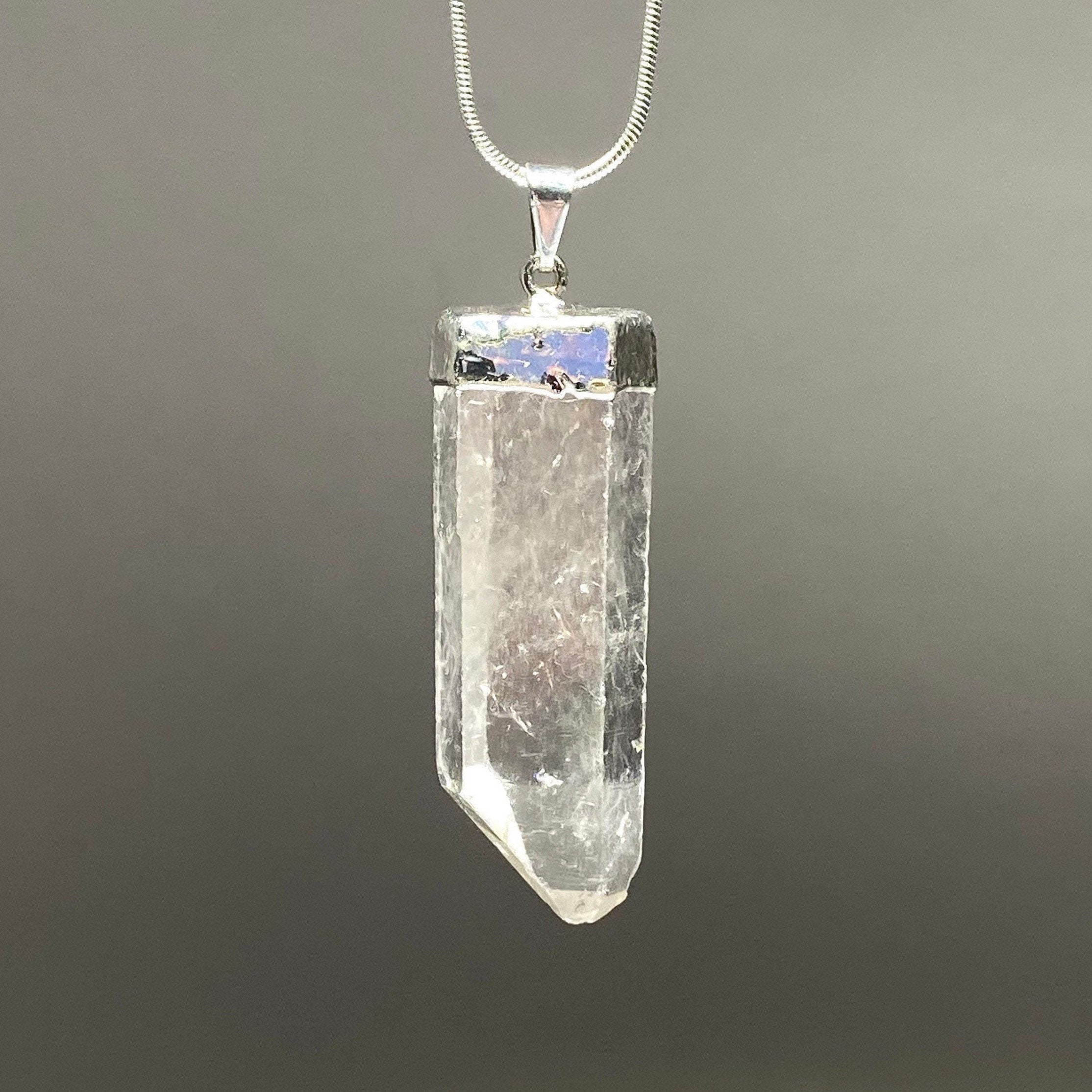Quartz Crystal Necklace, Quartz Point Gemstone Pendant With Chain Quartz Crystal Necklace, Quartz Point Gemstone Pendant With Chain