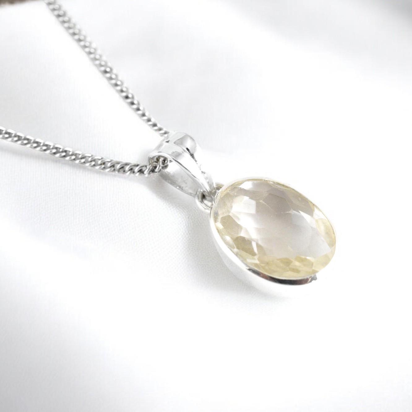 Crystal Quartz Pendant, Oval Faceted 925 Sterling Silver Necklace
