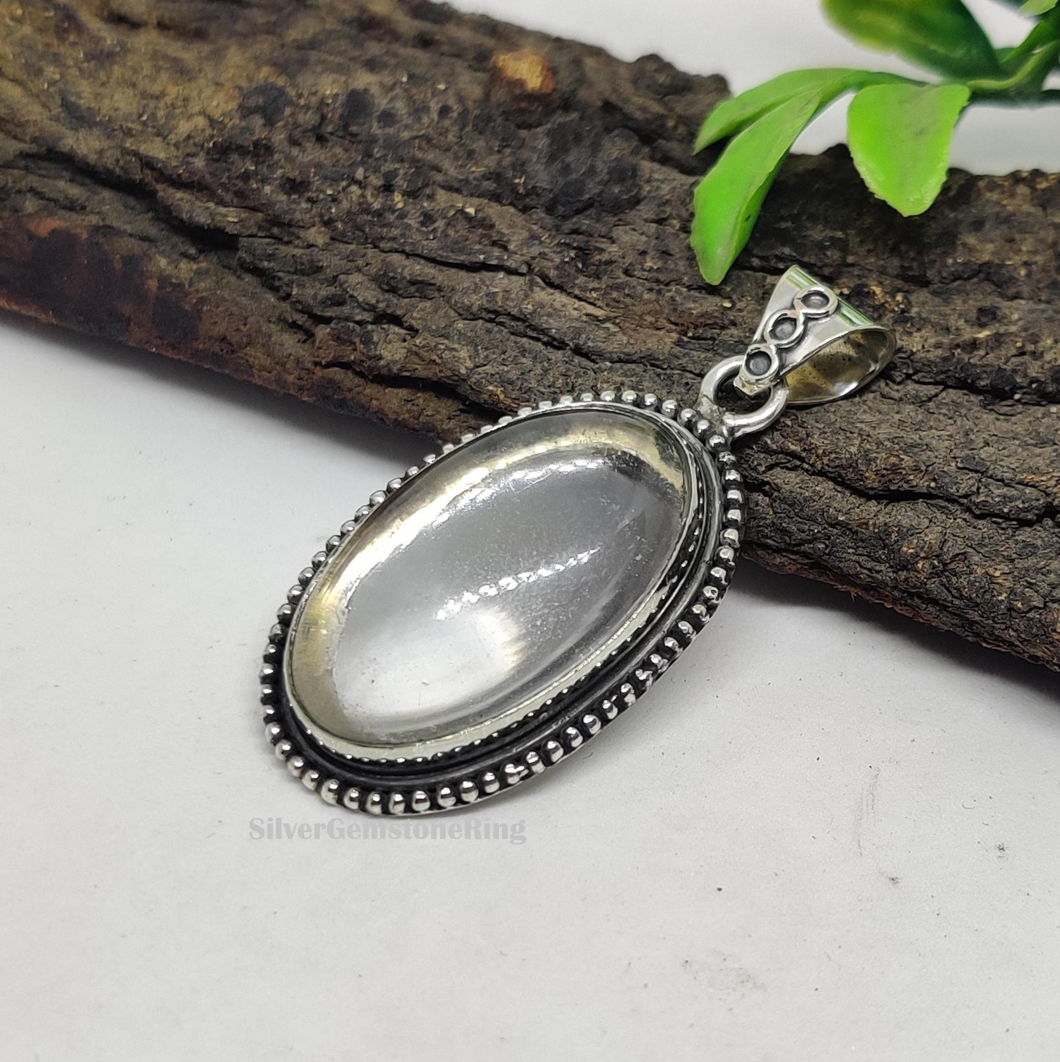 Handcrafted Crystal Quartz Pendant:925 Sterling Silver, Dainty Wedding Necklace, Gift Her