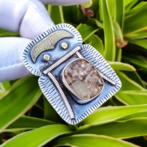 Handmade Garden Quartz Pendant: 925 Sterling Silver, 18k Gold Plated