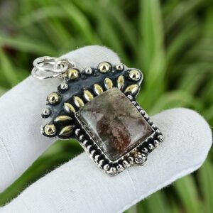 Handmade Garden Quartz Pendant: 925 Sterling Silver, 18k Gold Plated