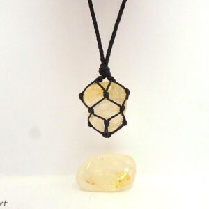Hematoid Quartz Crystal Pendant: Macrame Healing Stone Necklace
