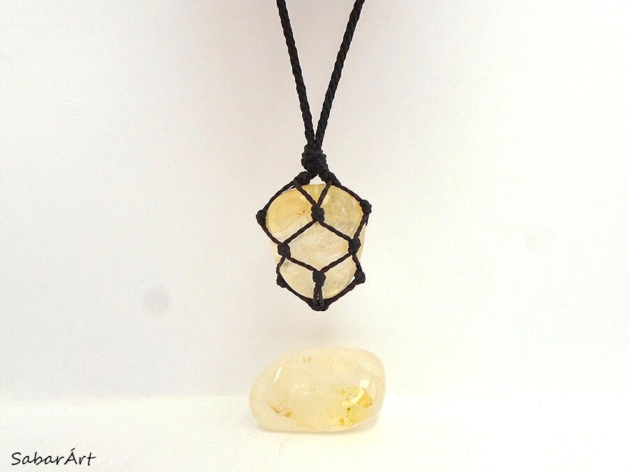 Hematoid Quartz Crystal Pendant: Macrame Healing Stone Necklace