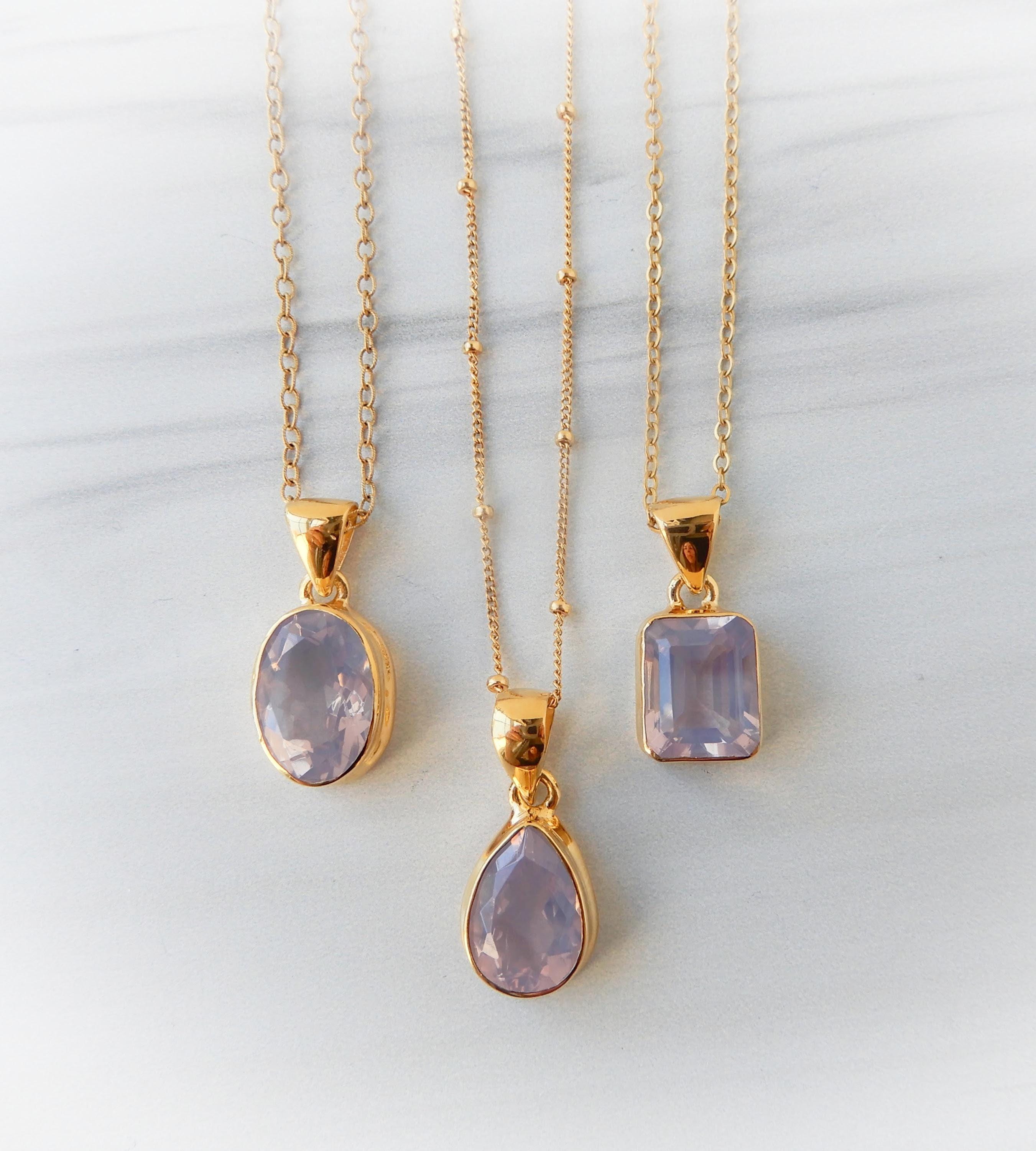 Lavender Quartz Necklace Gold Vermeil • Light Purple Stone Pendant