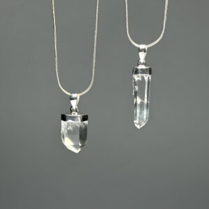Lemurian Quartz Crystal Necklace, Sterling Silver Gemstone Pendant With Chain