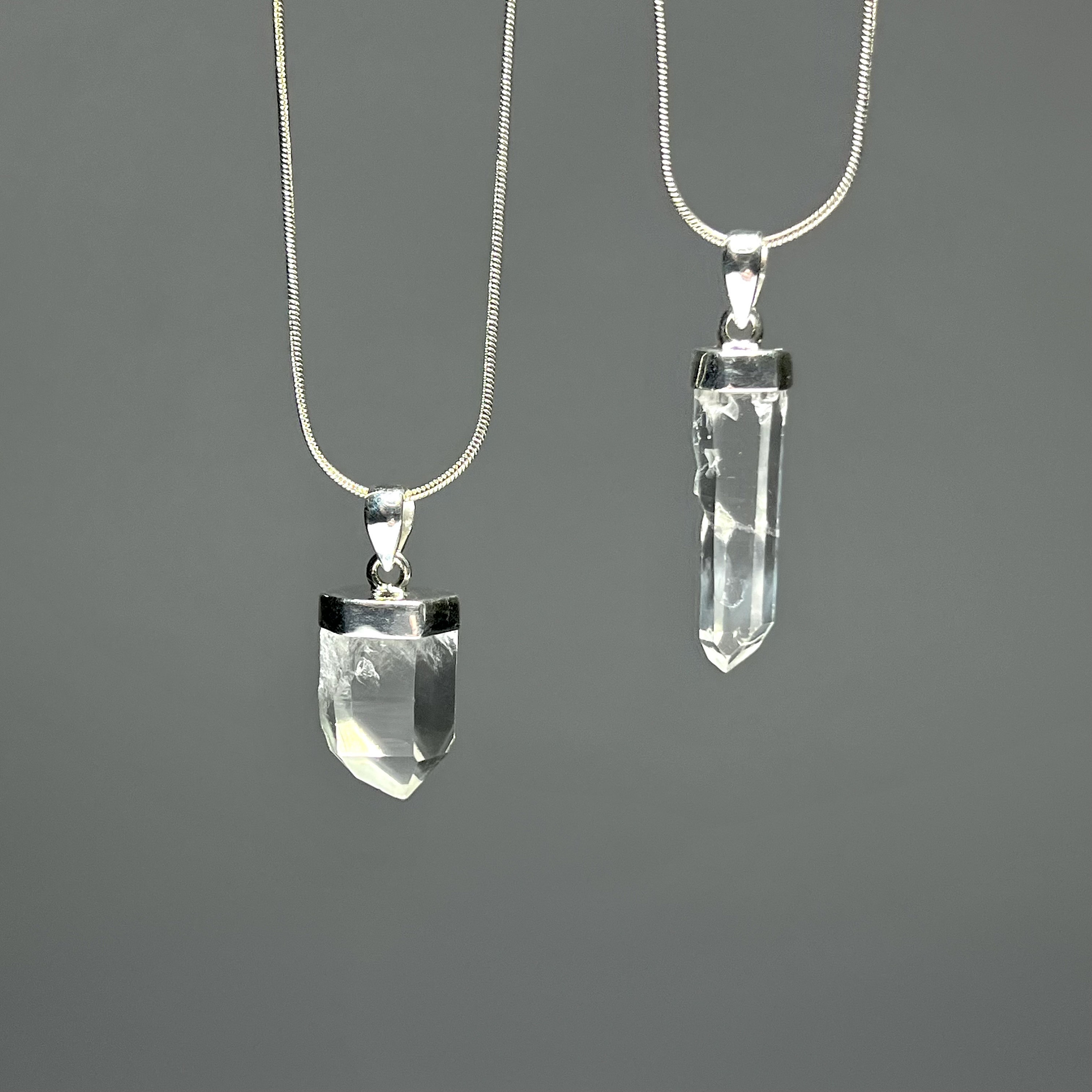 Lemurian Quartz Crystal Necklace, Sterling Silver Gemstone Pendant With Chain