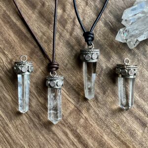 Mens Quartz Point Necklace, Mens Leather Cord Pendant Necklace, Crystal Necklace,men's Necklace,man Stone Necklace,himalayan Quartz Necklace