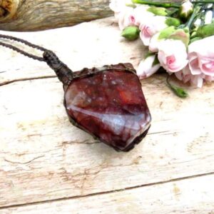 Red Hematoid Quartz Necklace, Gemstone Pendant, Natural Stone, Macrame Jewelry, Mother Day Gift