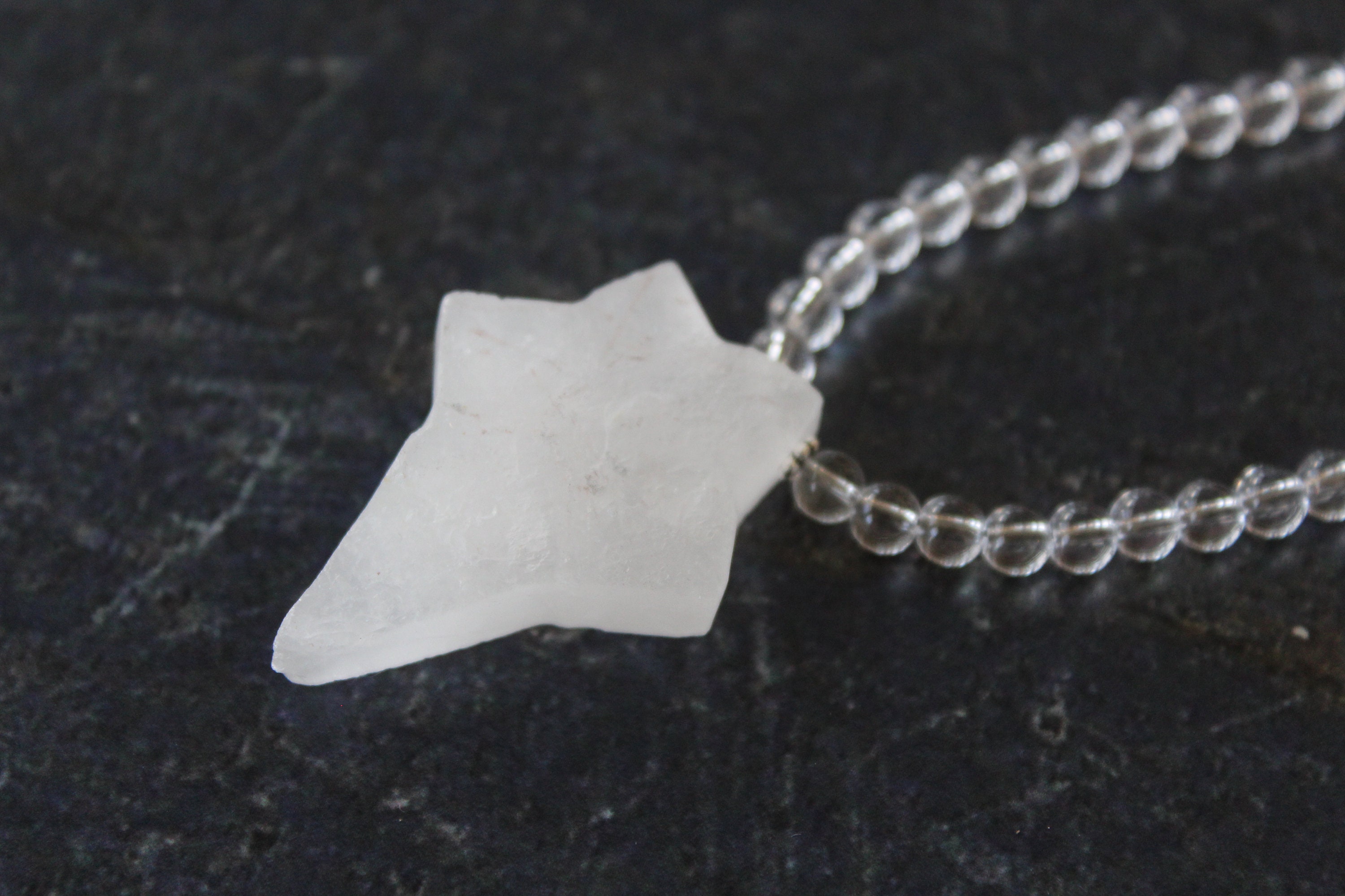 Rock Crystal Star Pendant Necklace: Rough White Crystal Jewelry