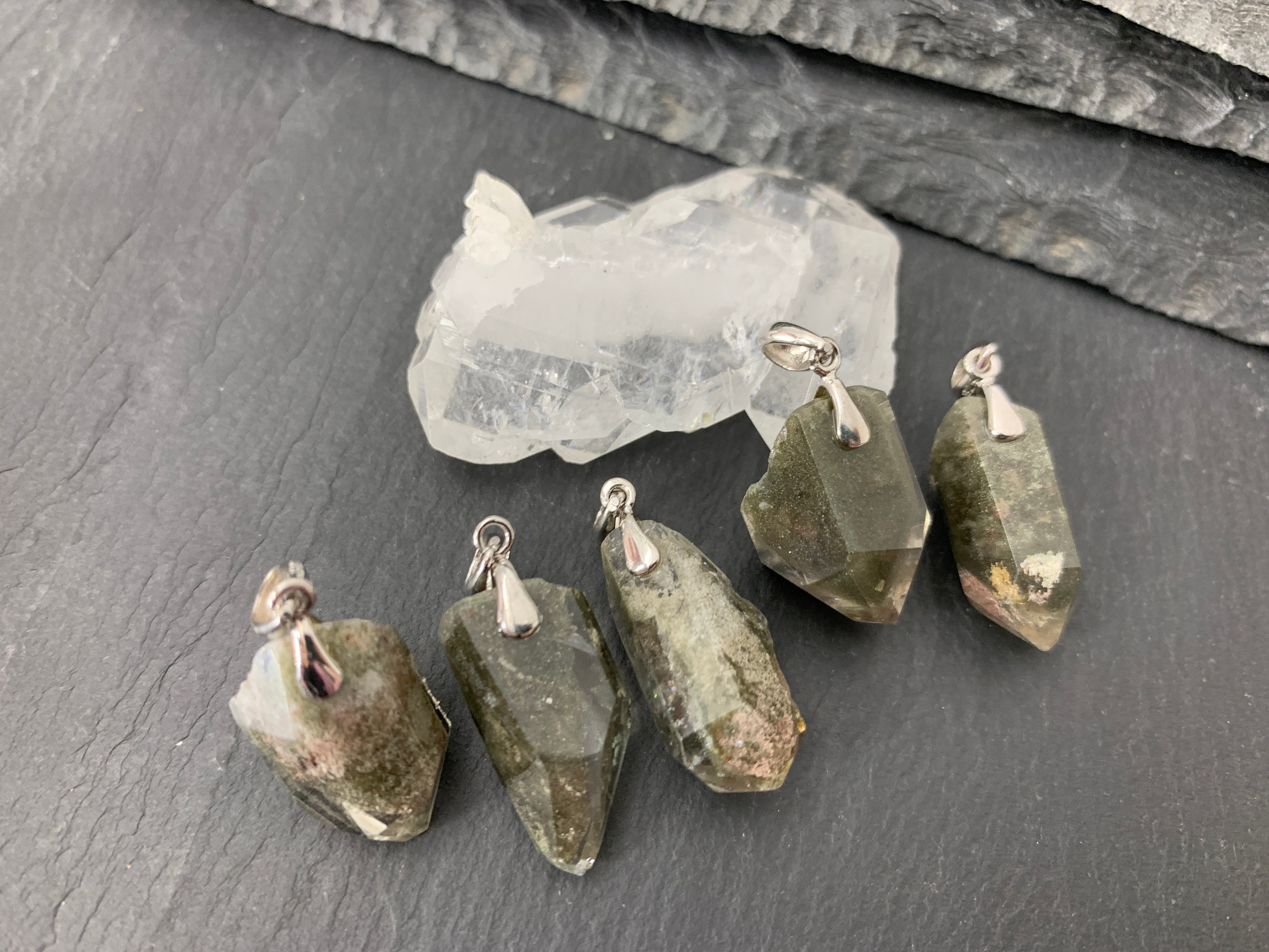 Rough Green Phantom Pendant - Natural Quartz Crystal Jewelry