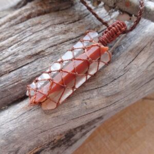 Triple crystal pendant - Clear, Tangerine, Red crystal Quartz / powerful crystal and stones