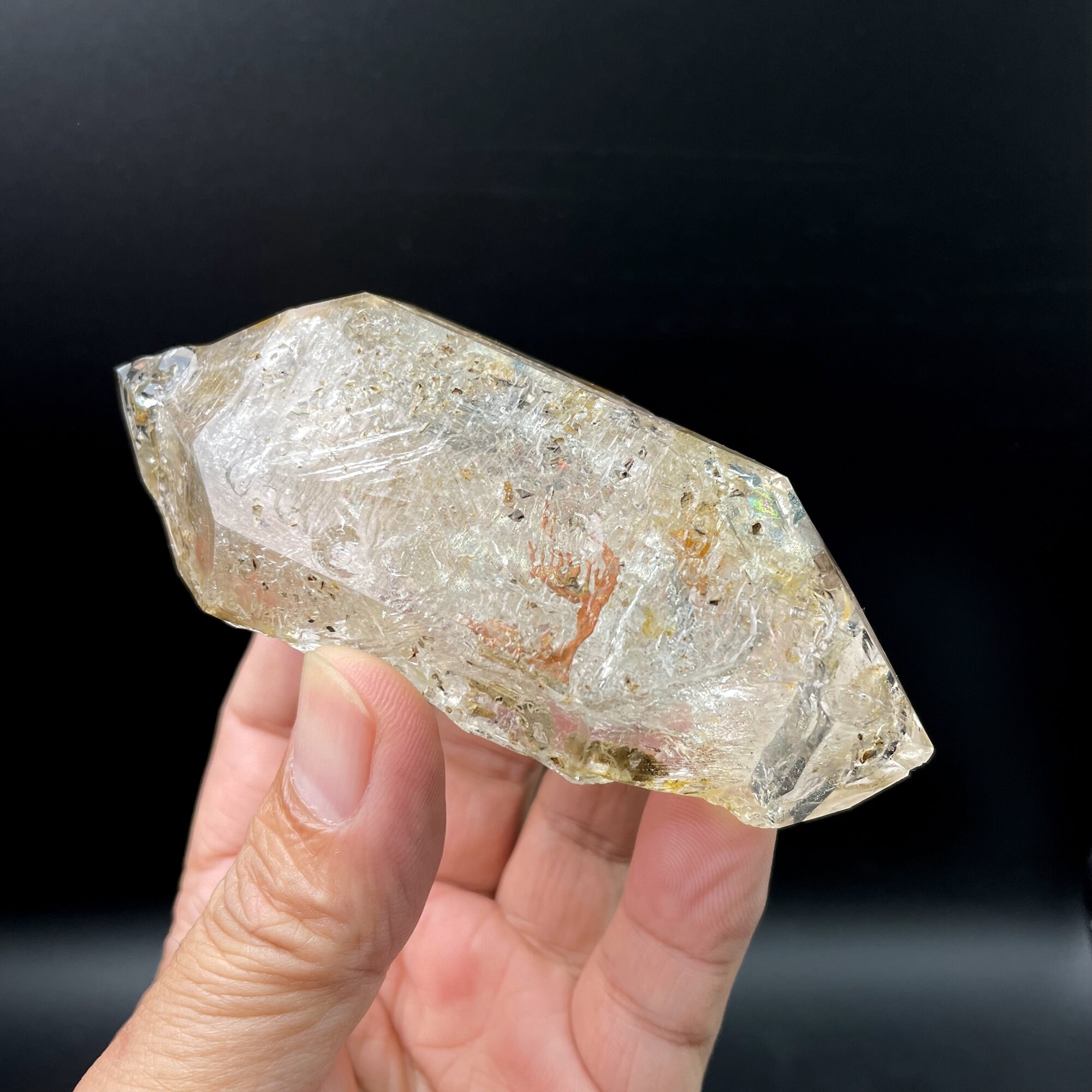 4.37"unpolished Quartz Rare Natural Raw/rough Large Enhydro Quartz Point,clear Rainbow Crystal,big Bubbles Enhydro Quartz,moving Bubbles