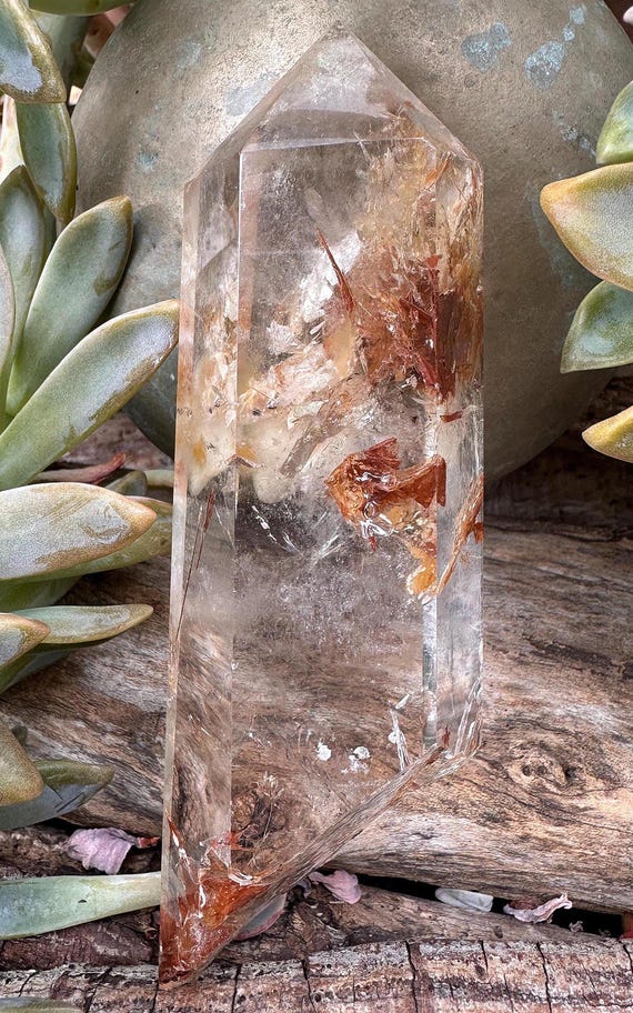 Fire Amphibole Quartz Point From Brazil